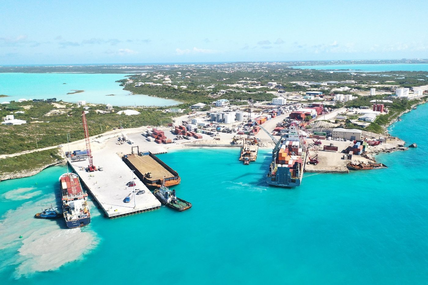 Aerial view of new berth construction at South Dock
